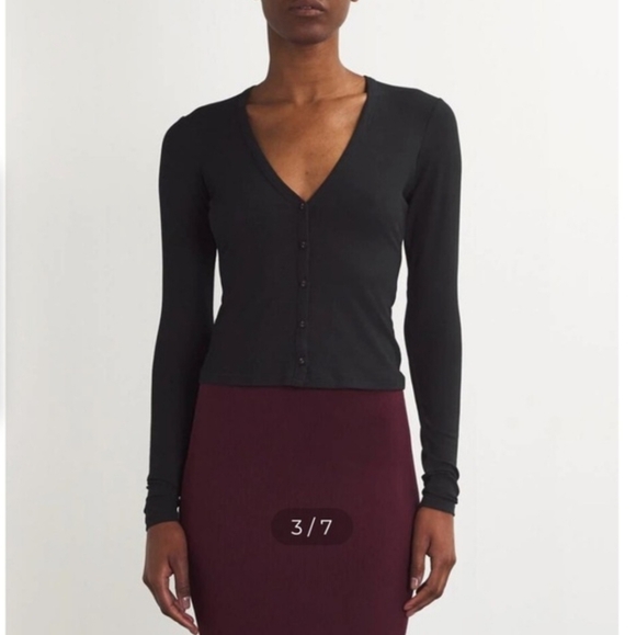 SKIMS Soft Lounge Ribbed Modal Cardigan Onyx Black Stretchy Casual Size XXS - Picture 2 of 15